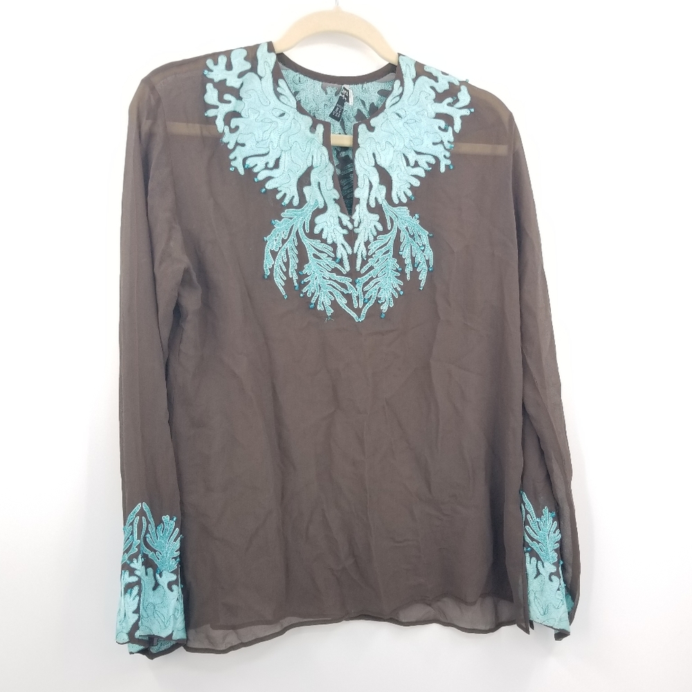 Sophia Swire Pure Silk Embroidered Beaded Beach Cover-Up Tunic size Large